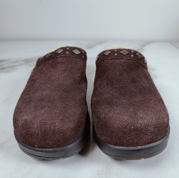UGG Fiona Brown Suede Shearling Lined Slip On Clogs Mules, Sz 7 - Picture 4 of 10